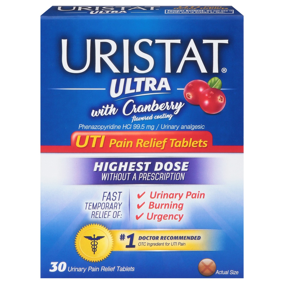 slide 1 of 10, URISTAT Ultra UTI Pain Relief, Cranberry Flavored UTI Treatment Tablets, 30 Ct, 30 ct