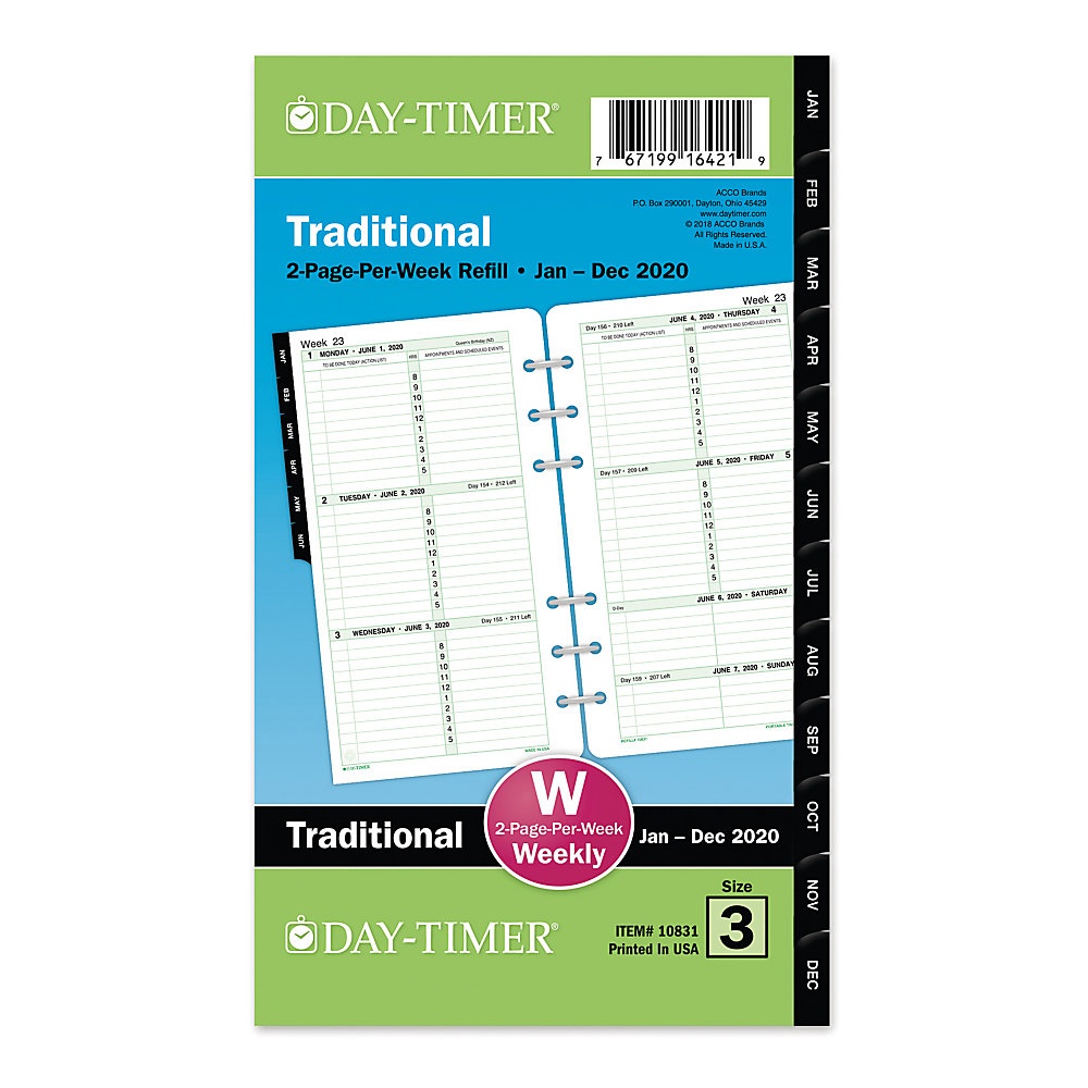 slide 1 of 1, Day-Timer Classic Weekly Refill, 6-3/4'' X 3-3/4'', January To December 2020, 1 ct