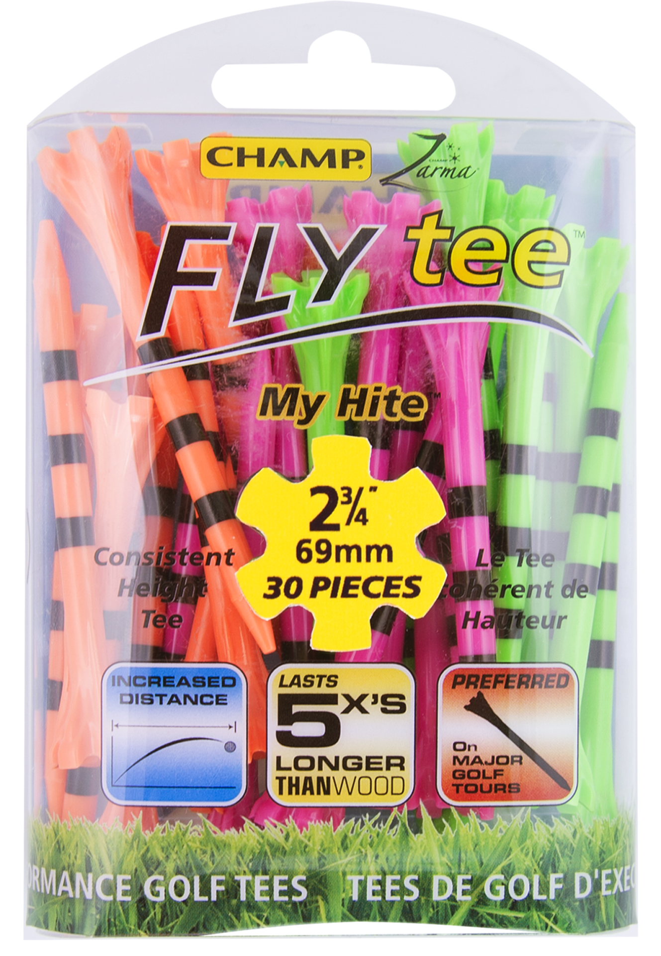 slide 1 of 1, MyHite FLYtee Citrus Mix/Black Stripes, 2 3/4", 30 Count, 30 ct
