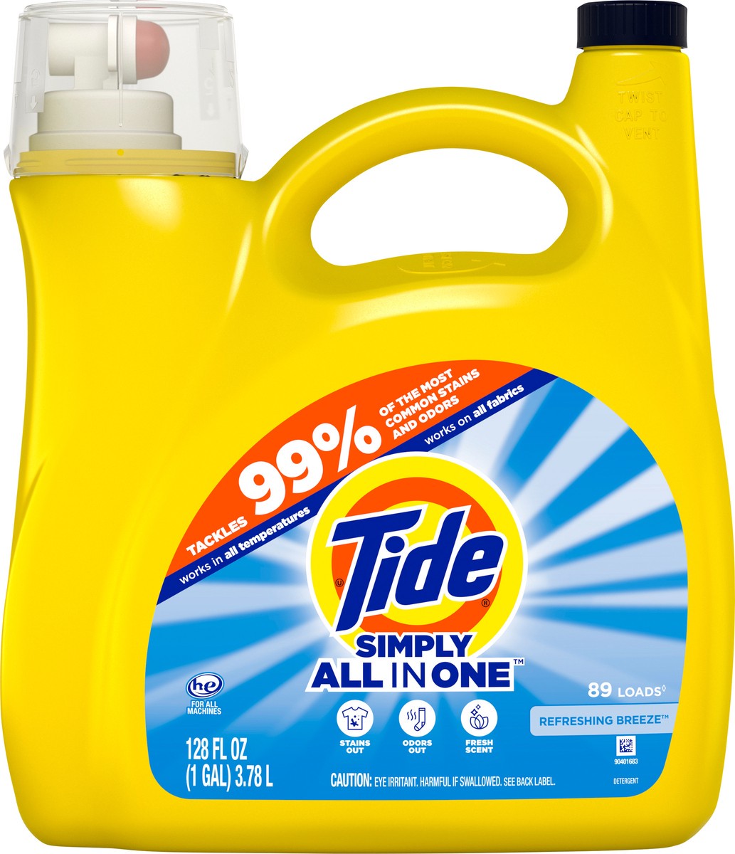 slide 4 of 5, Tide Simply Clean & Fresh Liquid Laundry Detergent, Refreshing Breeze, 89 loads, 128 fl oz, 128 fl oz