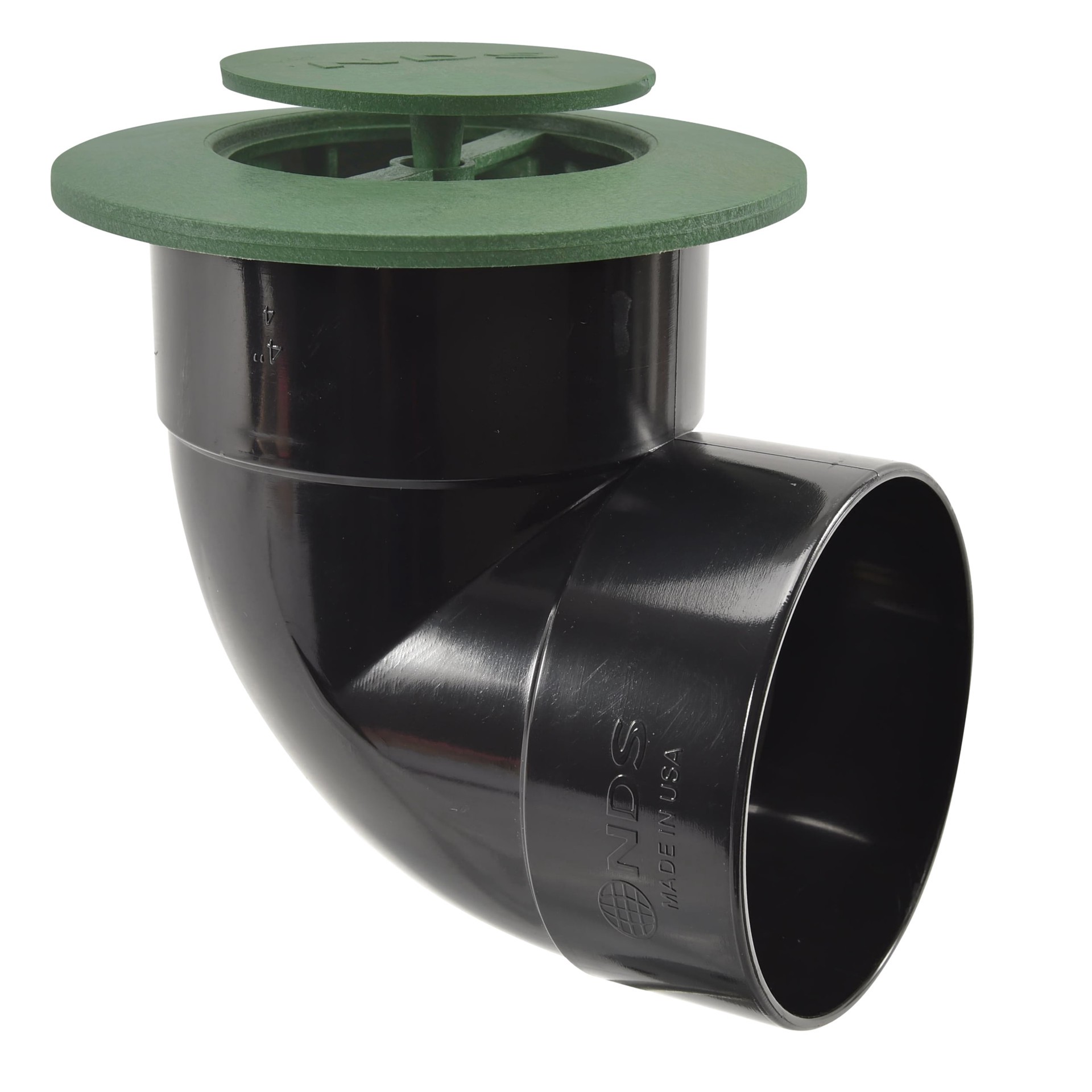 slide 2 of 6, NDS Round Pop-Up Drainage Emitter with Elbow for 6-in Drain Pipes, Green Plastic, 1 ct