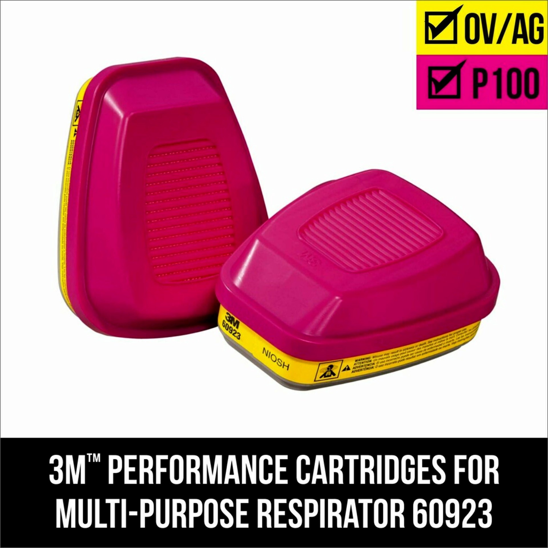 slide 2 of 6, 3M 2 -Pack Pink Disposable P100 Chemical Cartridge/Filter, 1 ct