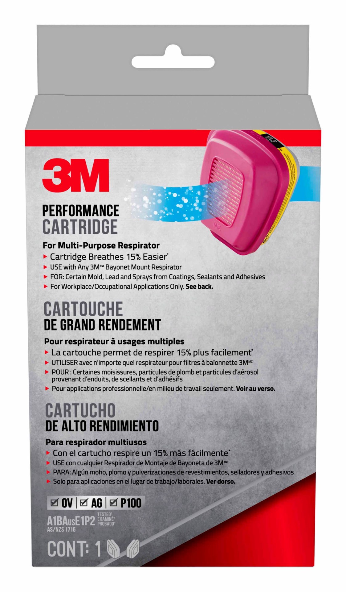 slide 1 of 6, 3M 2 -Pack Pink Disposable P100 Chemical Cartridge/Filter, 1 ct