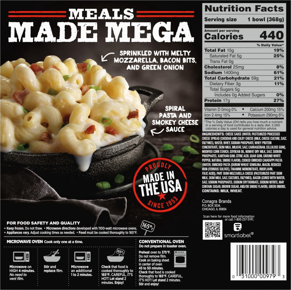 slide 4 of 5, Banquet MEGA Bowls Bacon Mac 'N Cheese, Frozen Meal, 13 oz., 13 oz