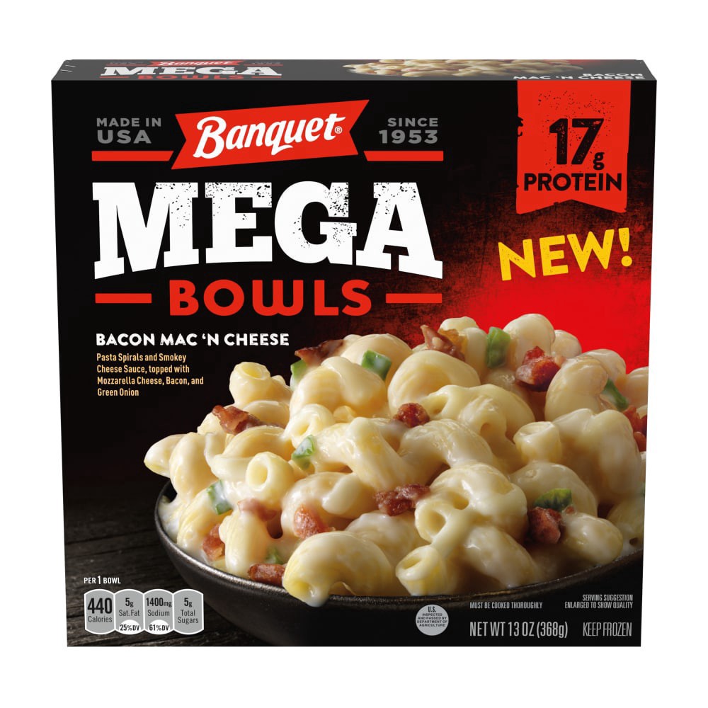 slide 1 of 5, Banquet MEGA Bowls Bacon Mac 'N Cheese, Frozen Meal, 13 oz., 13 oz