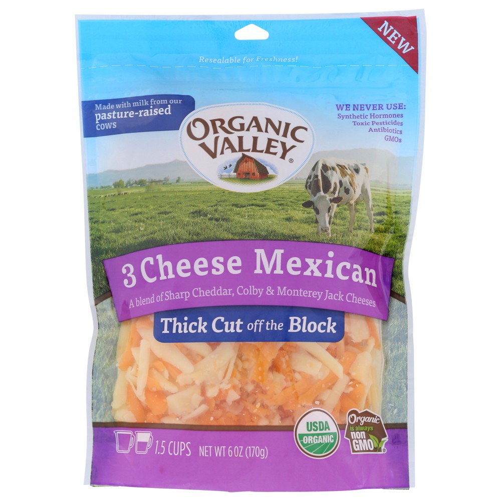 slide 1 of 10, Organic Valley Ov Thick Cut Three Cheese Mexican, 6 oz