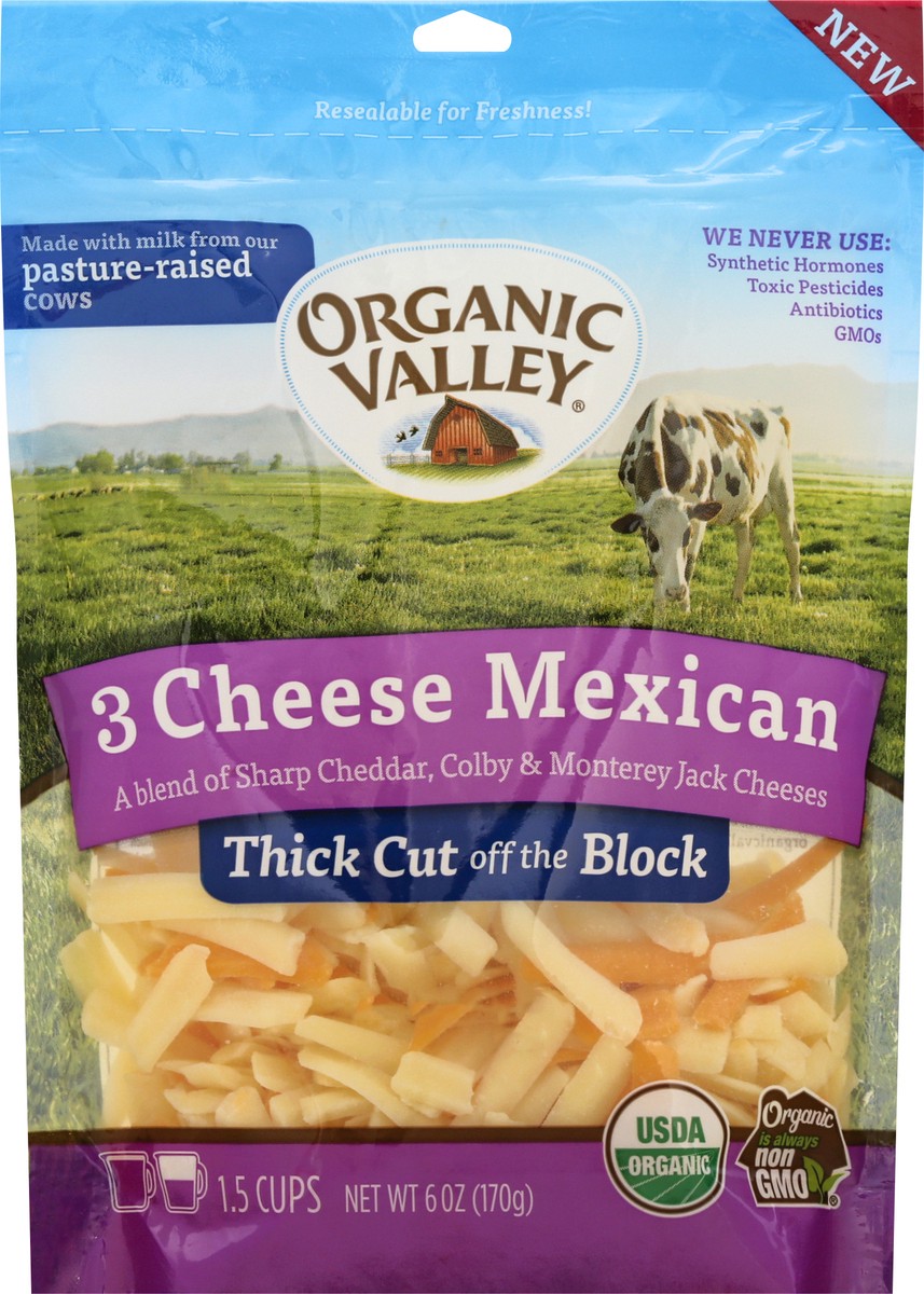 slide 5 of 10, Organic Valley Ov Thick Cut Three Cheese Mexican, 6 oz