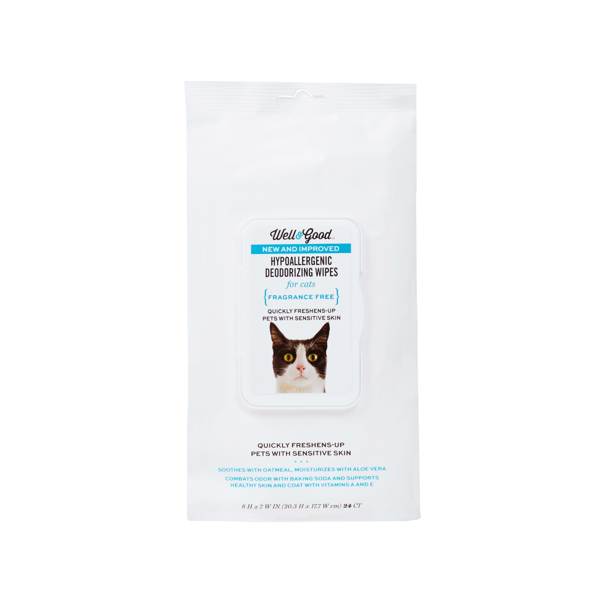 slide 1 of 1, Well & Good Hypoallergenic Deodorizing Cat Wipes, 24 ct