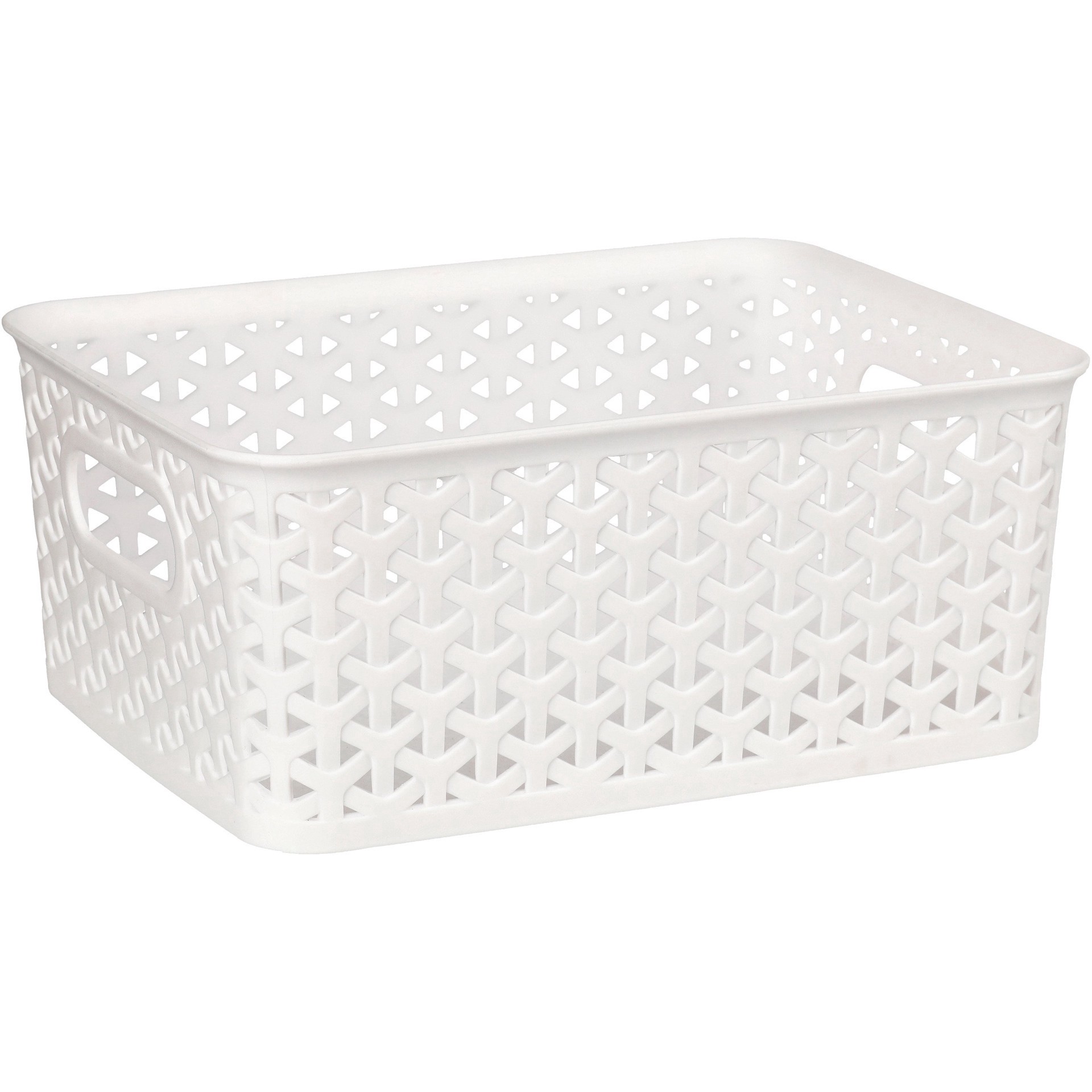 slide 1 of 1, our goods Cross Weave Rectangle Storage Bin - White, SM