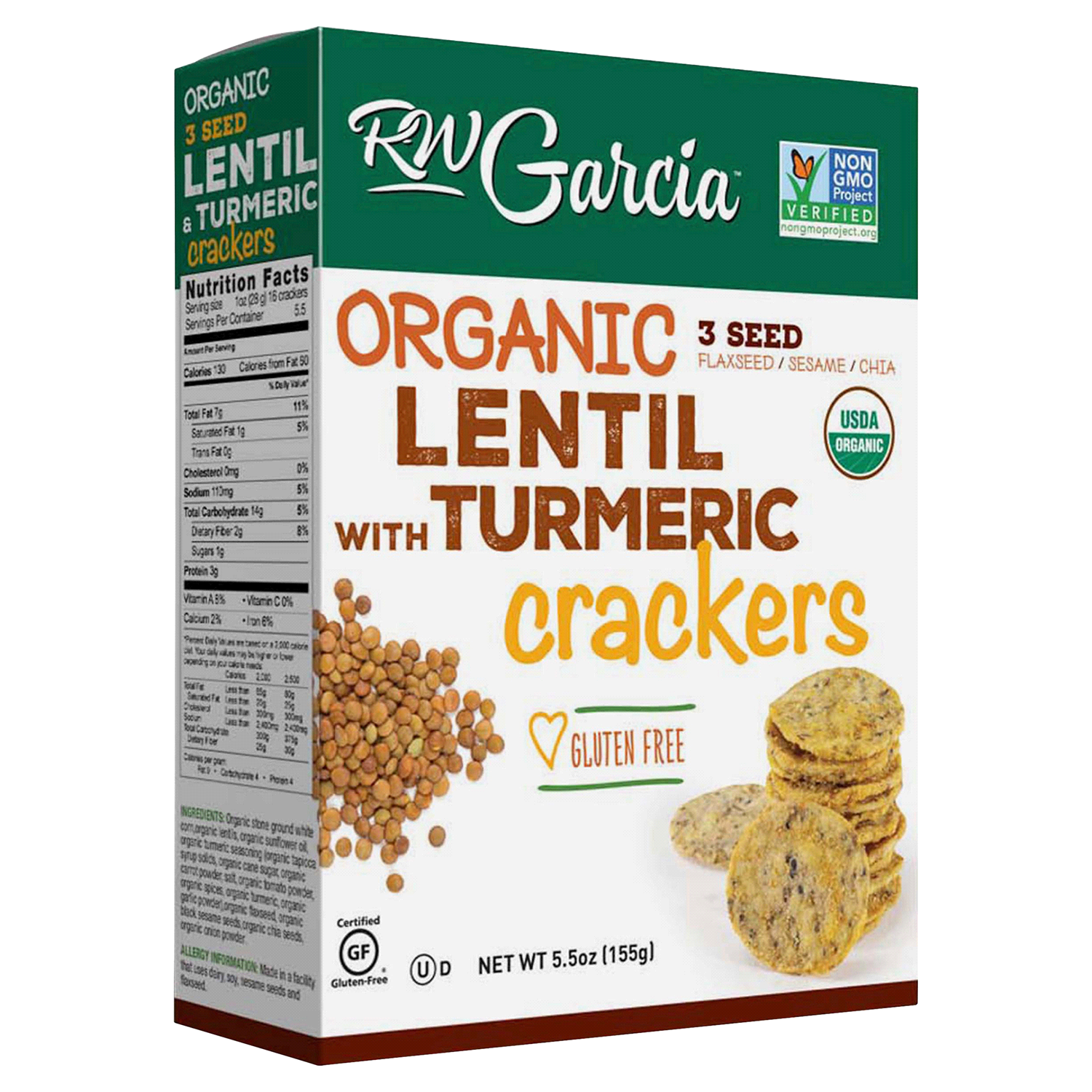 slide 1 of 1, RW Garcia Organic 3 Seed Lentil with Turmeric Crackers 5.5 oz, 5.5 oz