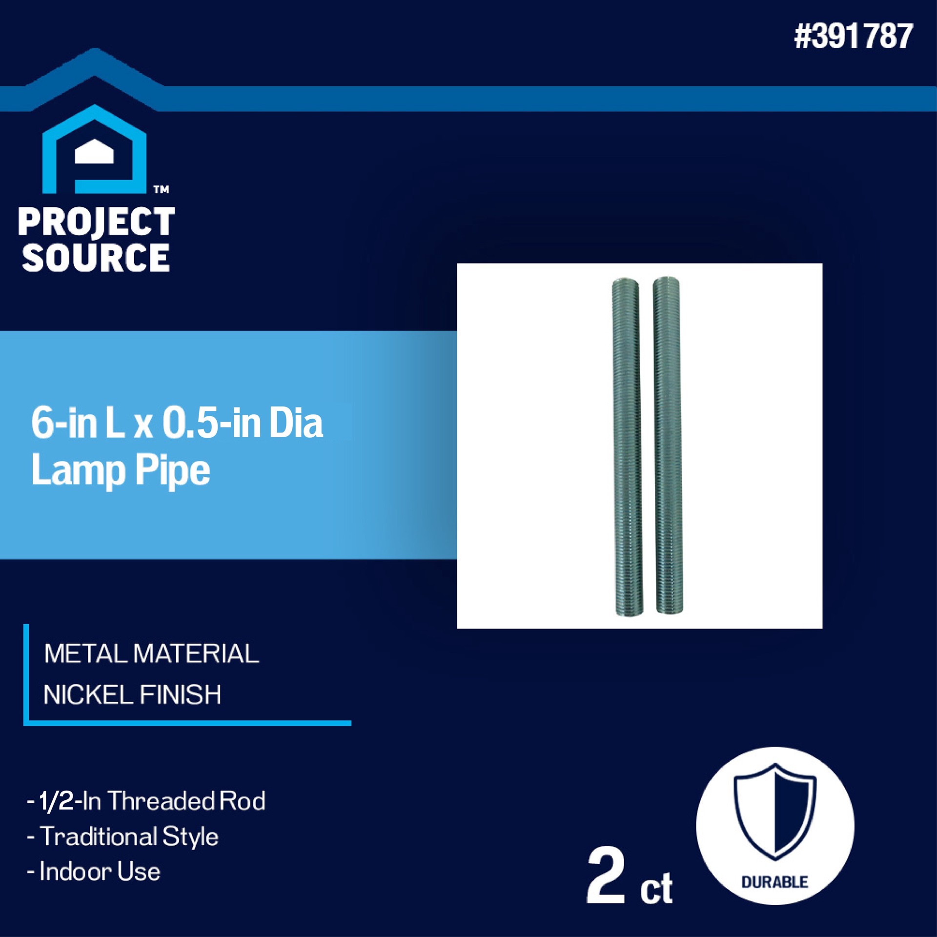 slide 3 of 3, Project Source 2 -Pack 6-in L x 0.5 Dia Traditional Metal Lamp pipe, 1 ct