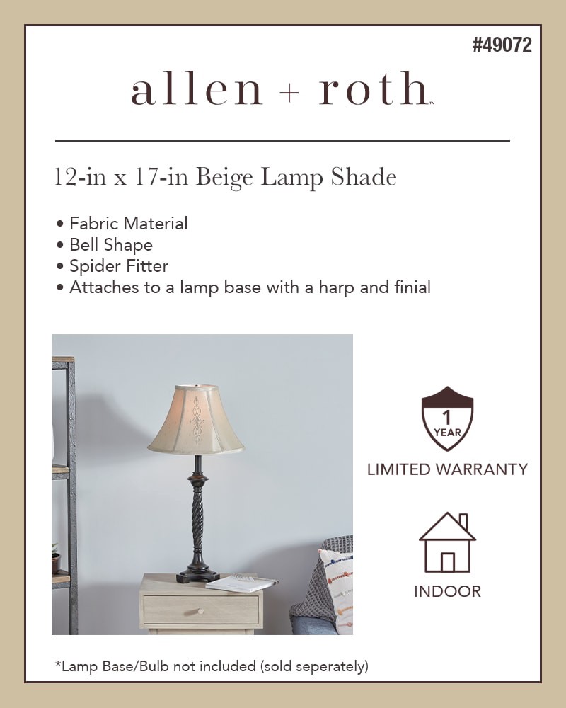 slide 2 of 6, allen + roth 12-in x 17-in Beige Fabric Bell Lamp Shade, 1 ct