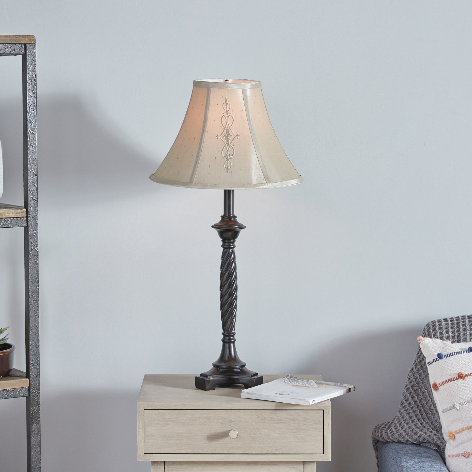 slide 4 of 6, allen + roth 12-in x 17-in Beige Fabric Bell Lamp Shade, 1 ct