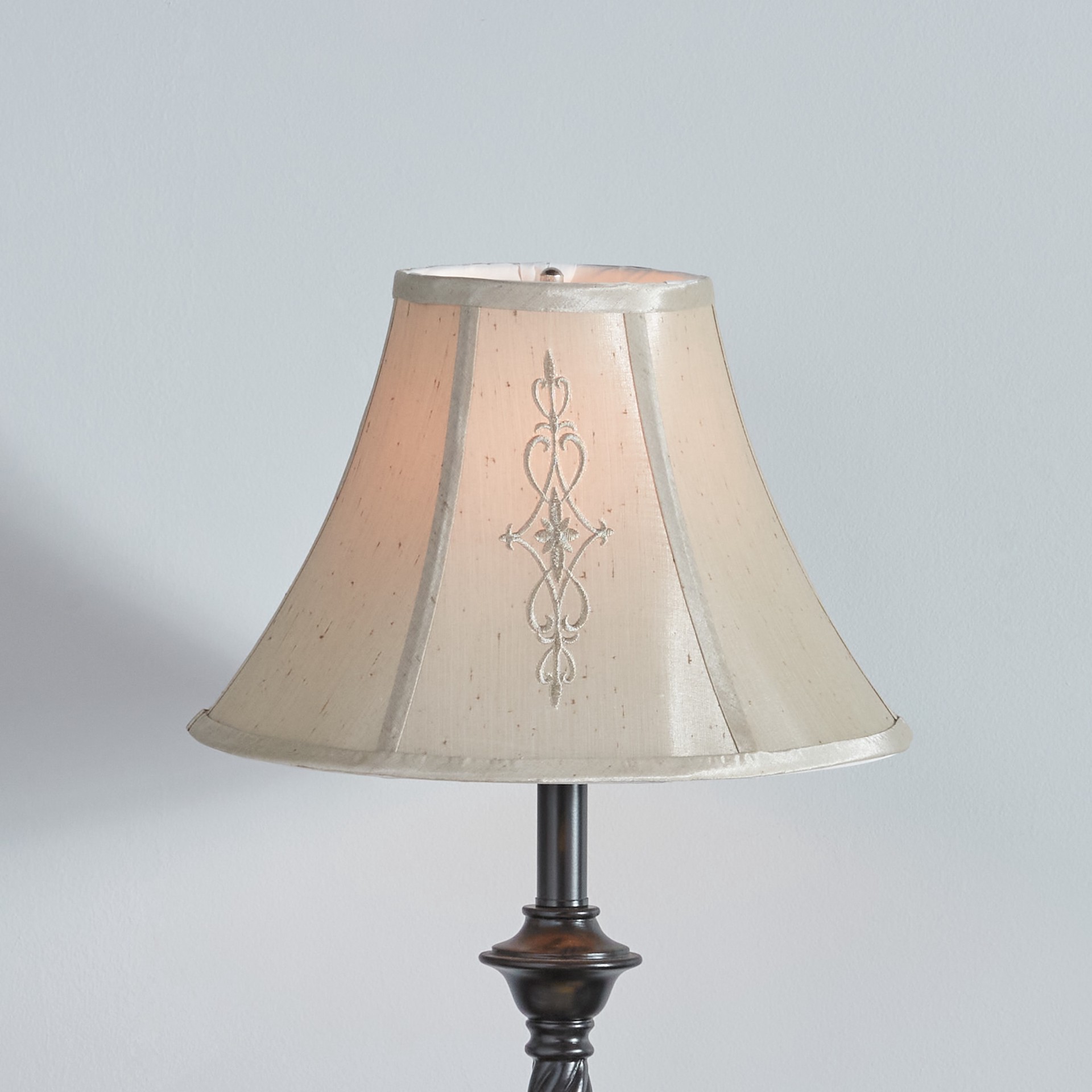 slide 5 of 6, allen + roth 12-in x 17-in Beige Fabric Bell Lamp Shade, 1 ct
