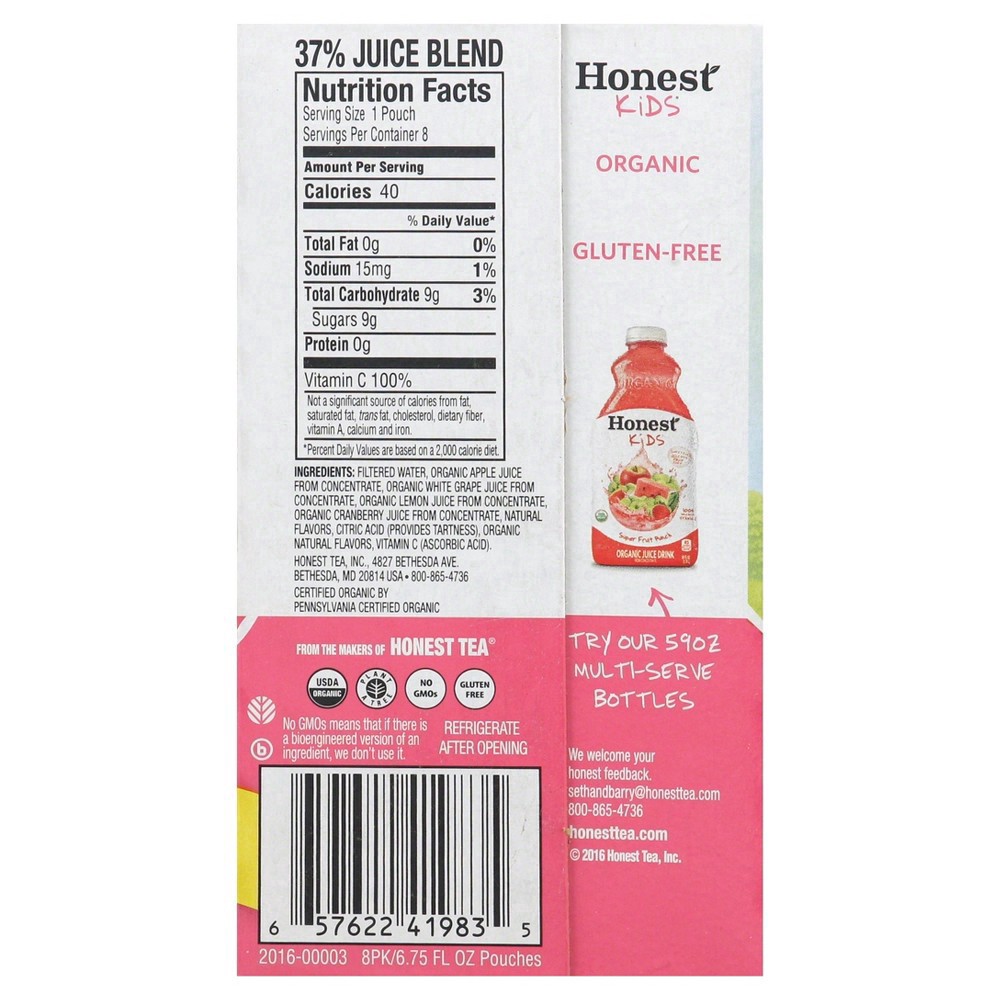 slide 11 of 11, Honest Kids Berry Berry Good Lemonade Organic Juice Drinks - 8pk/6.75 fl oz Pouches, 8 ct; 6.75 fl oz