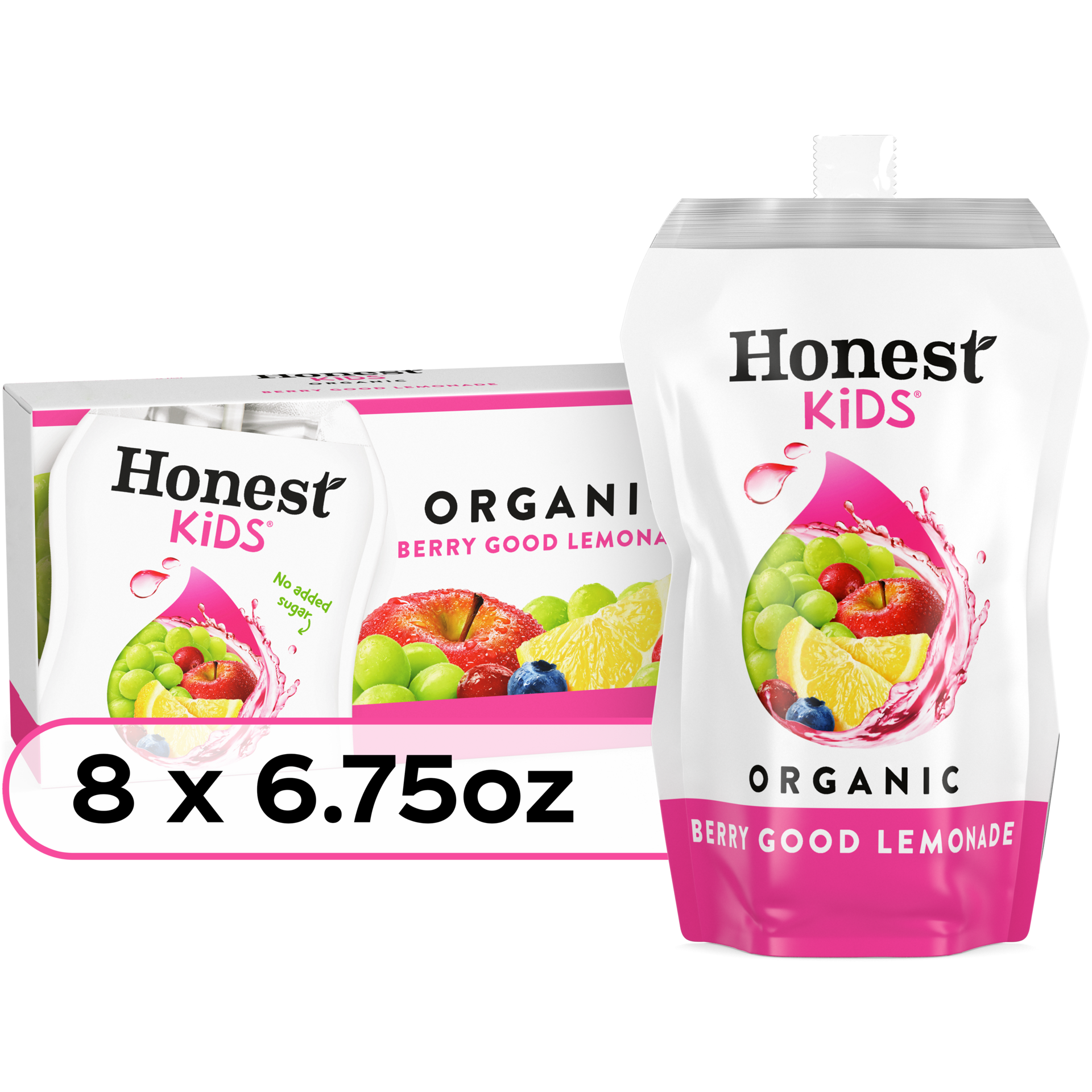 slide 1 of 11, Honest Kids Organic Berry Good Lemonade Juice Drink Pouches 8-pack, 6.75 oz. each, 54 fl oz