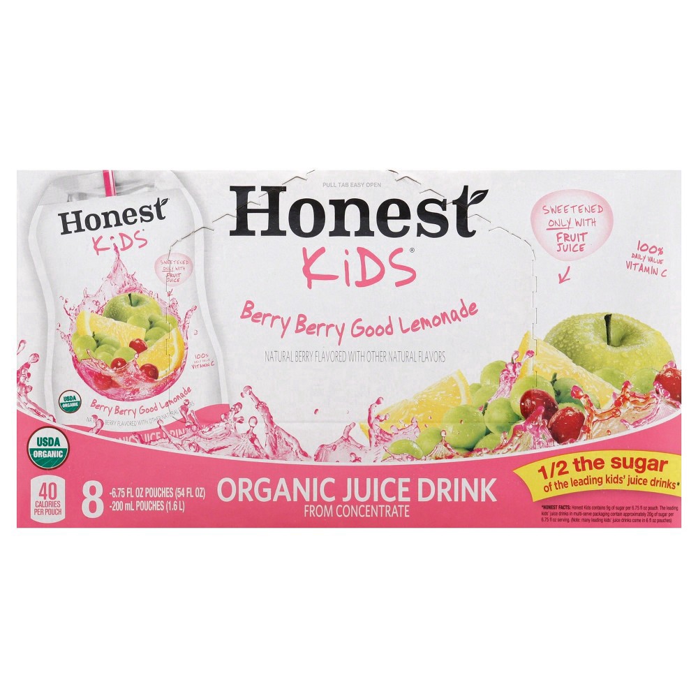 slide 3 of 11, Honest Kids Berry Berry Good Lemonade Organic Juice Drinks - 8pk/6.75 fl oz Pouches, 8 ct; 6.75 fl oz
