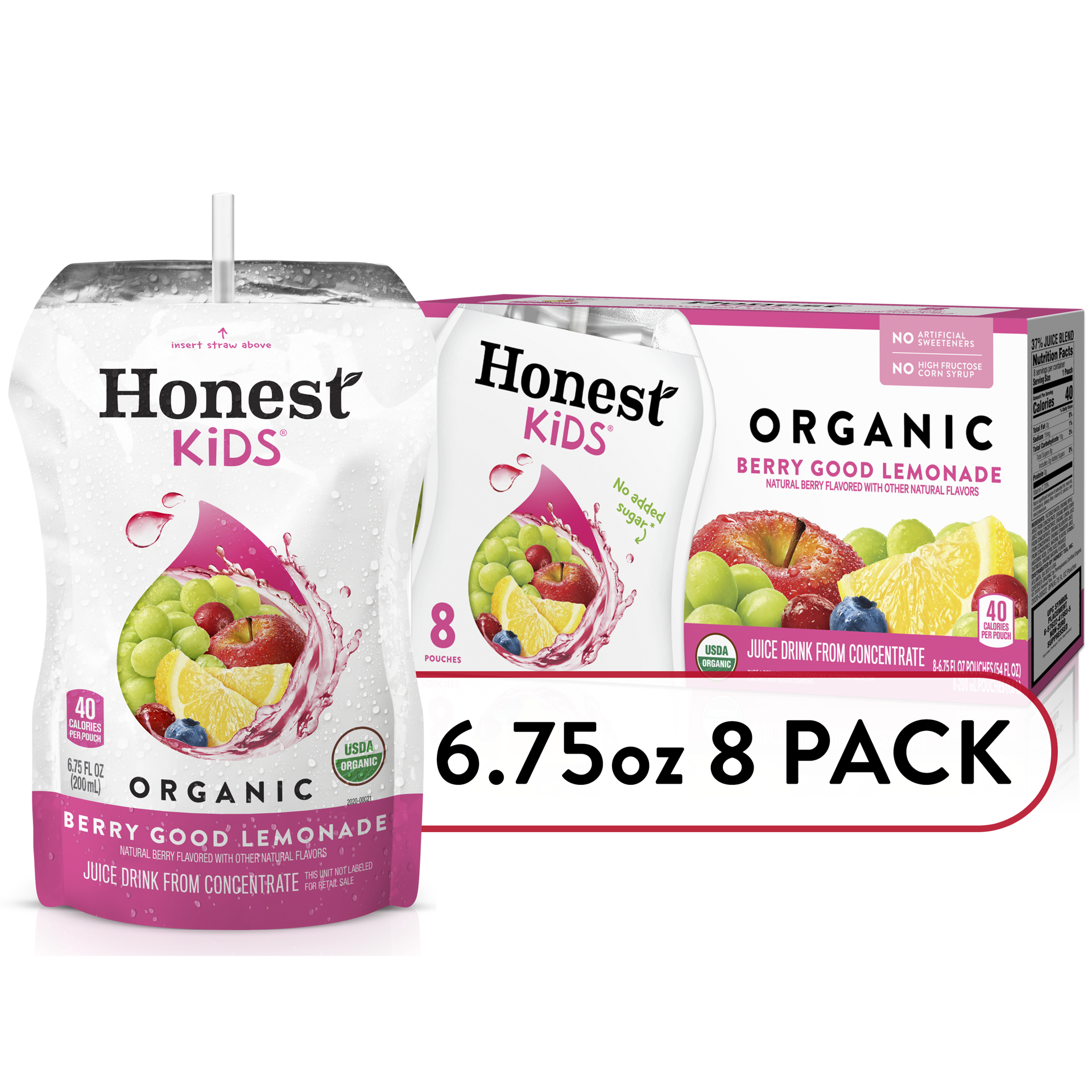 slide 1 of 11, Honest Kids Berry Berry Good Lemonade Organic Juice Drinks - 8pk/6.75 fl oz Pouches, 8 ct; 6.75 fl oz