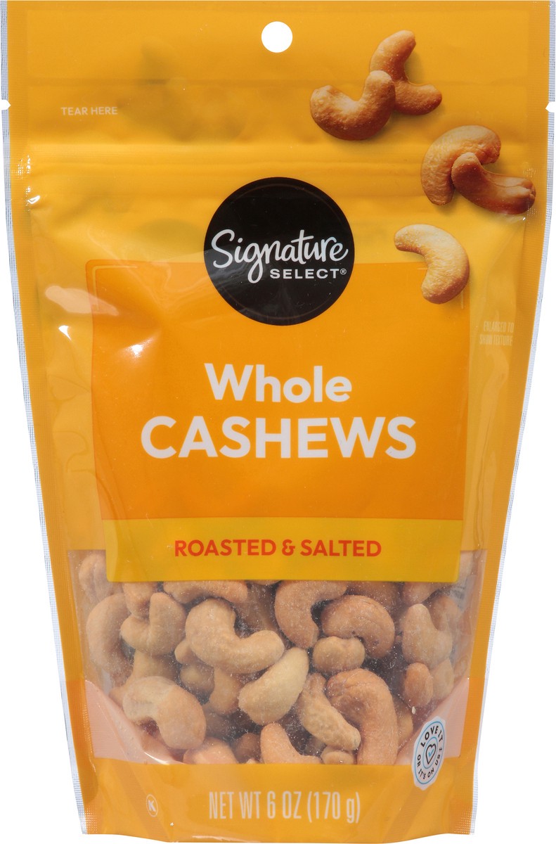 slide 9 of 13, Signature Select Whole Roasted & Salted Cashews 6 oz, 6 oz