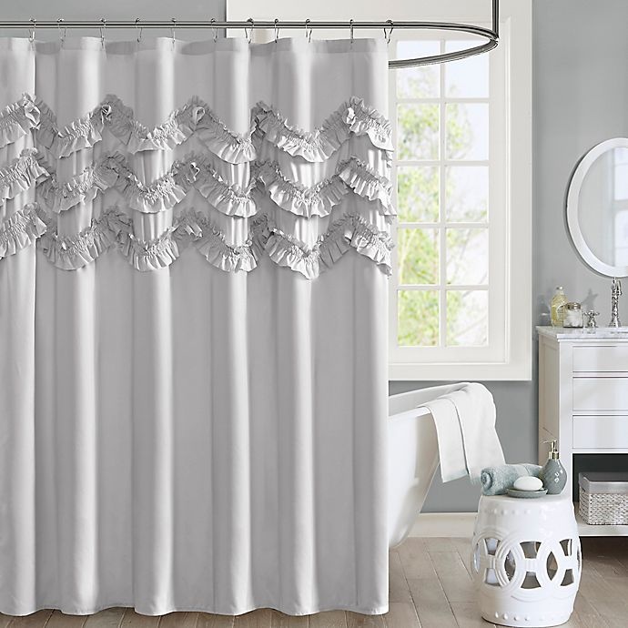 slide 1 of 2, Intelligent Design Aurora Ruffle Shower Curtain - Grey, 1 ct