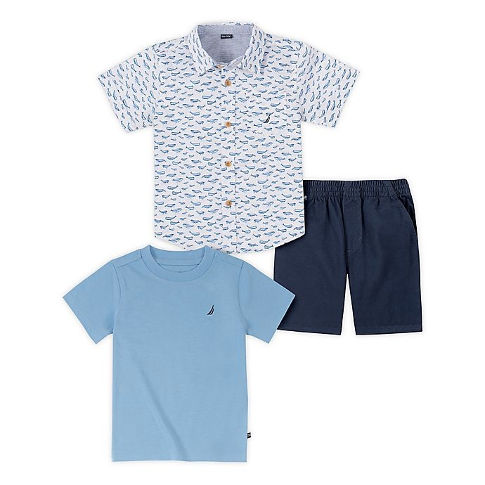 slide 1 of 1, Nautica Size12M Whale Short-Sleeved Shirt and Pant Set - Blue, 3 ct