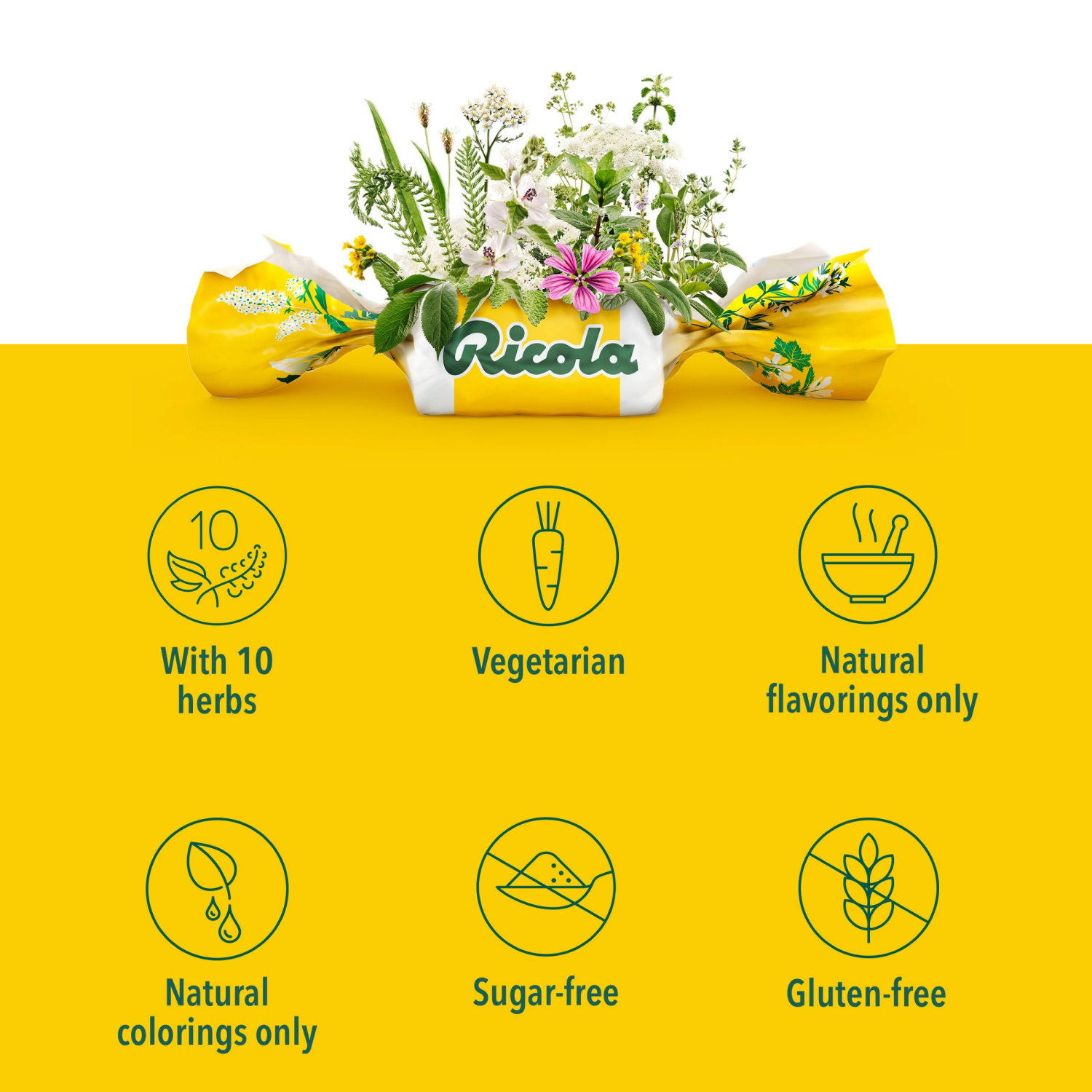 slide 3 of 5, Ricola Sugar Free Swiss Herb Soothing Cough Drops Throat Relief & Cough Suppressant, 45 Count, 45 ct