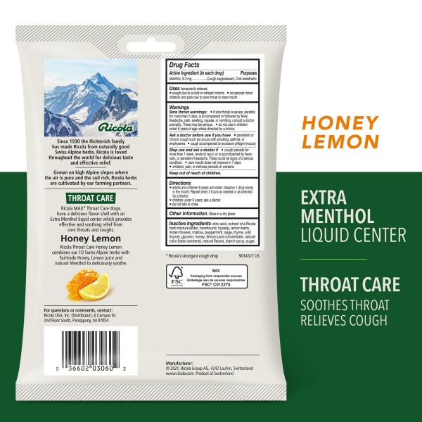 slide 20 of 21, Ricola Max Throat Care Honey Lemon Cough Drops, 34 Count, 34 ct
