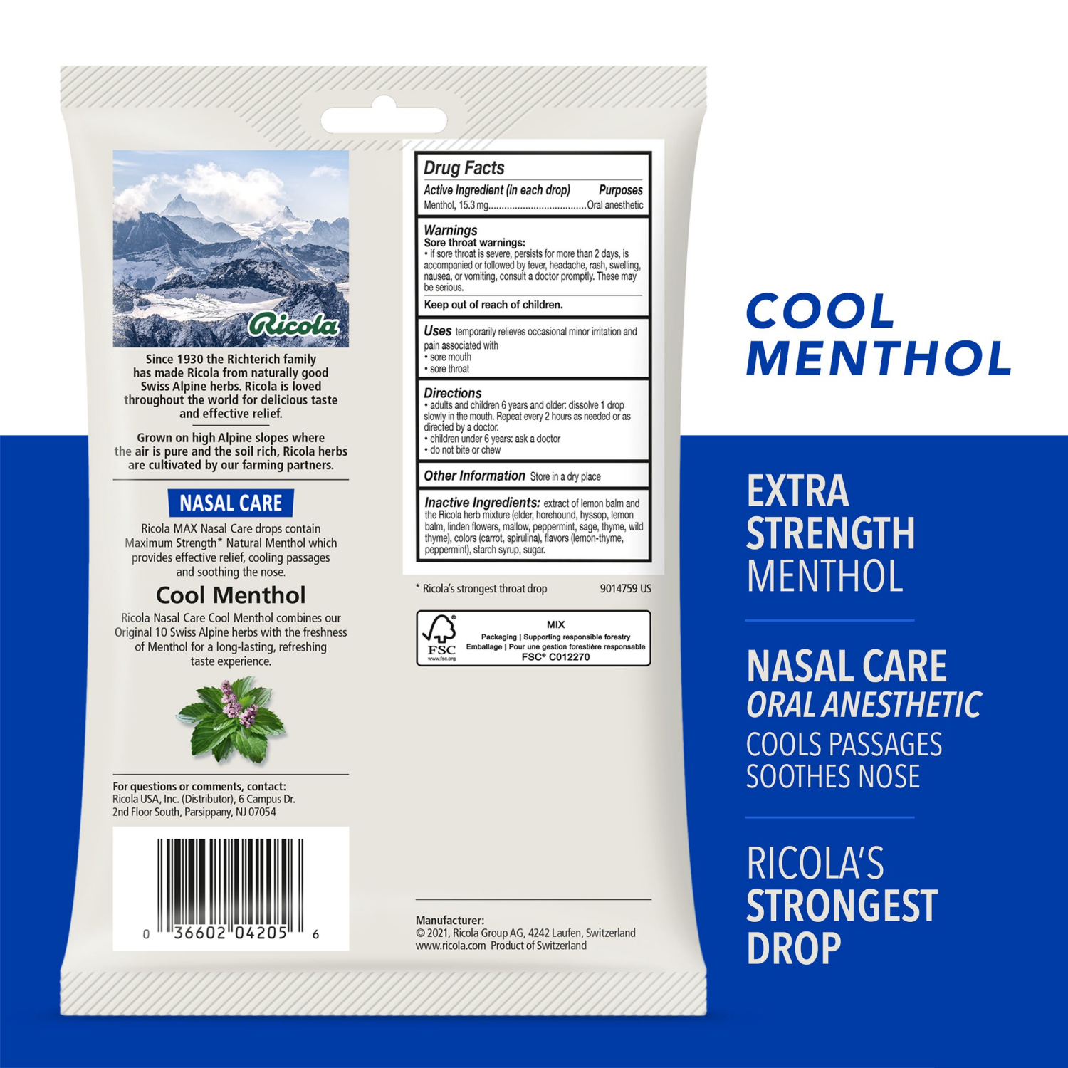 slide 4 of 7, Ricola Max Nasal Care Cool Menthol Throat Drops Extra Strength, 34 Count, 34 ct