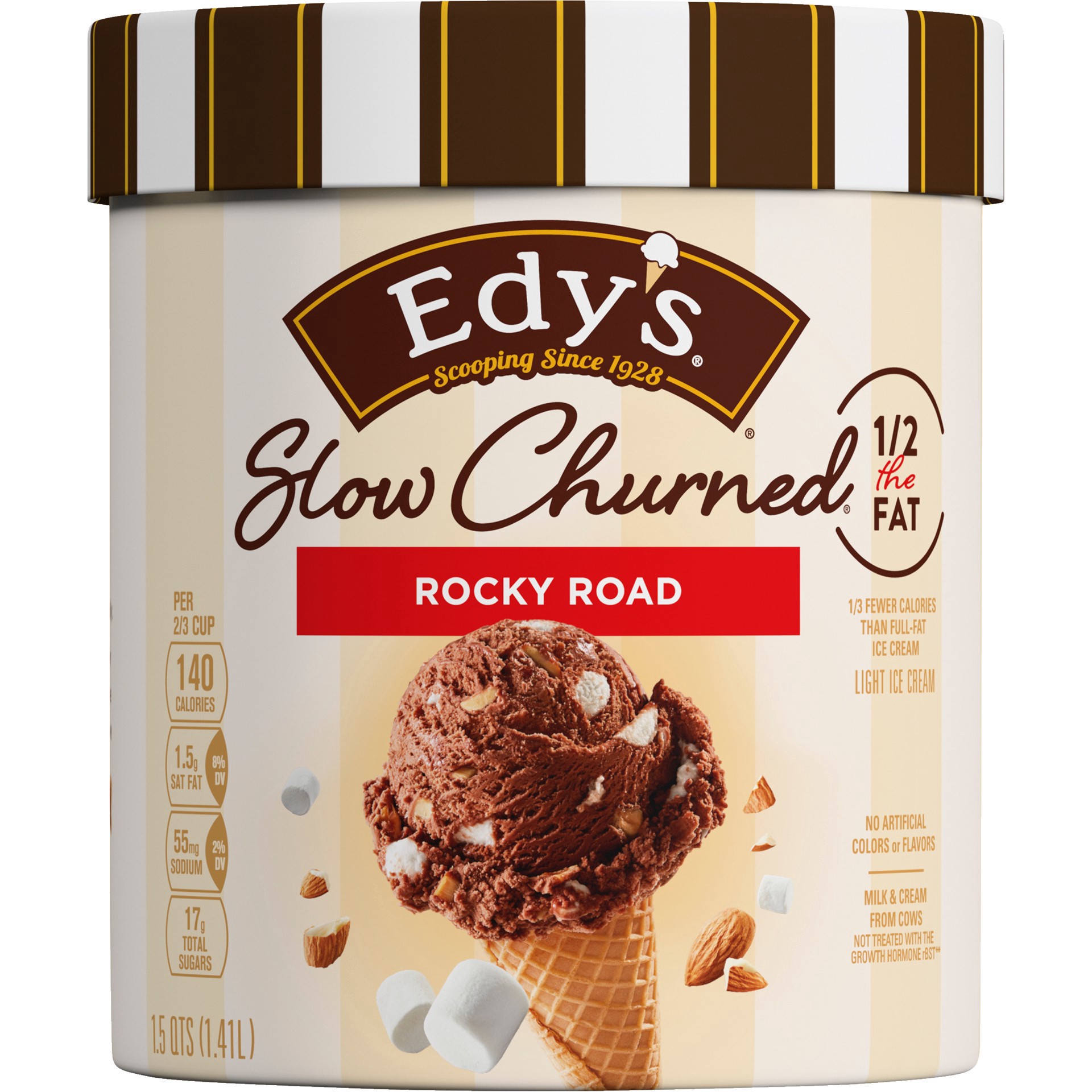 slide 1 of 5, Edy's/Dreyer'S Slow Churned Rocky Road Light Ice Cream, 1.5 Qt, 