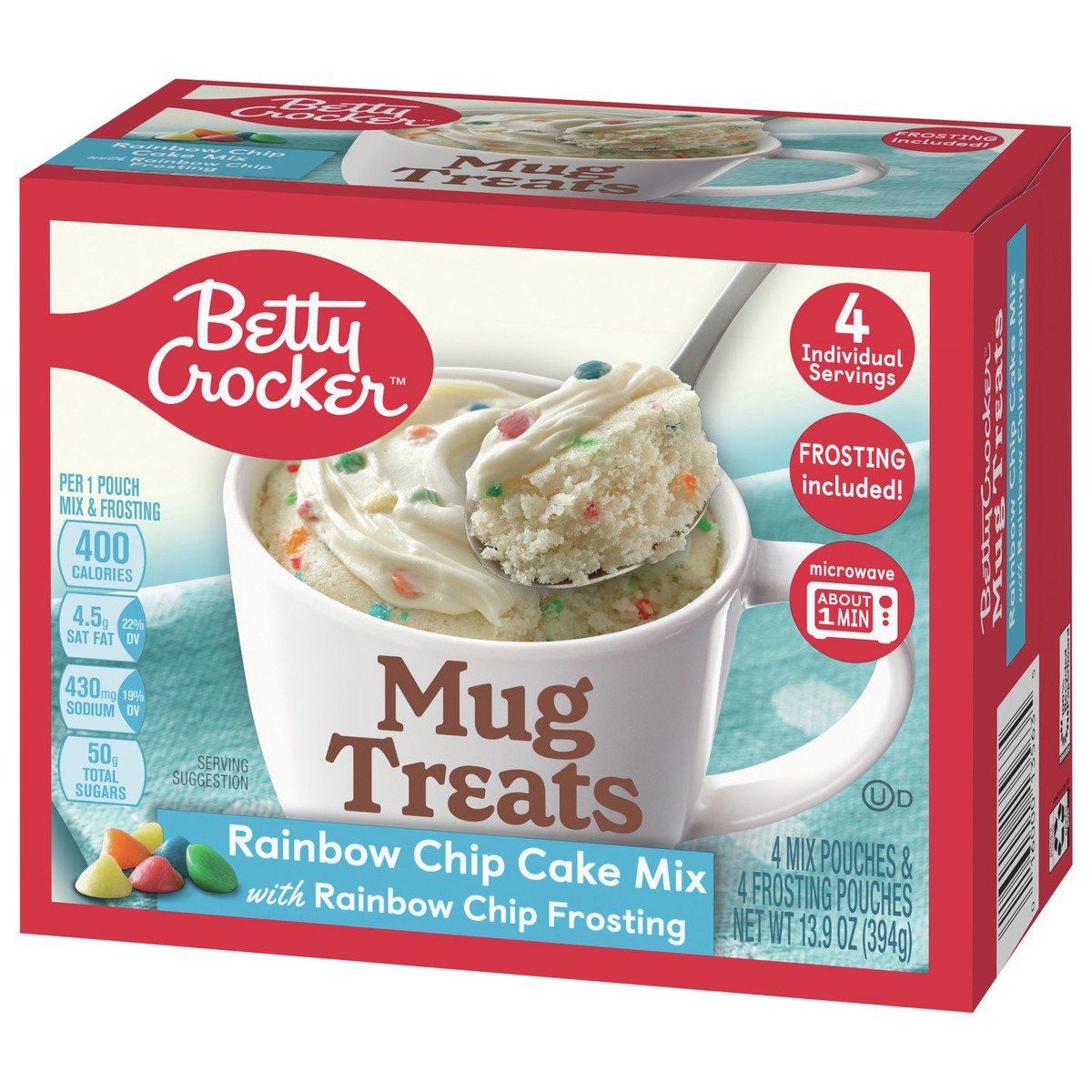 slide 3 of 9, Betty Crocker Mug Treats Rainbow Chip Cake Mix with Frosting, 4 Servings, 13.9 oz., 4 ct; 13.9 oz