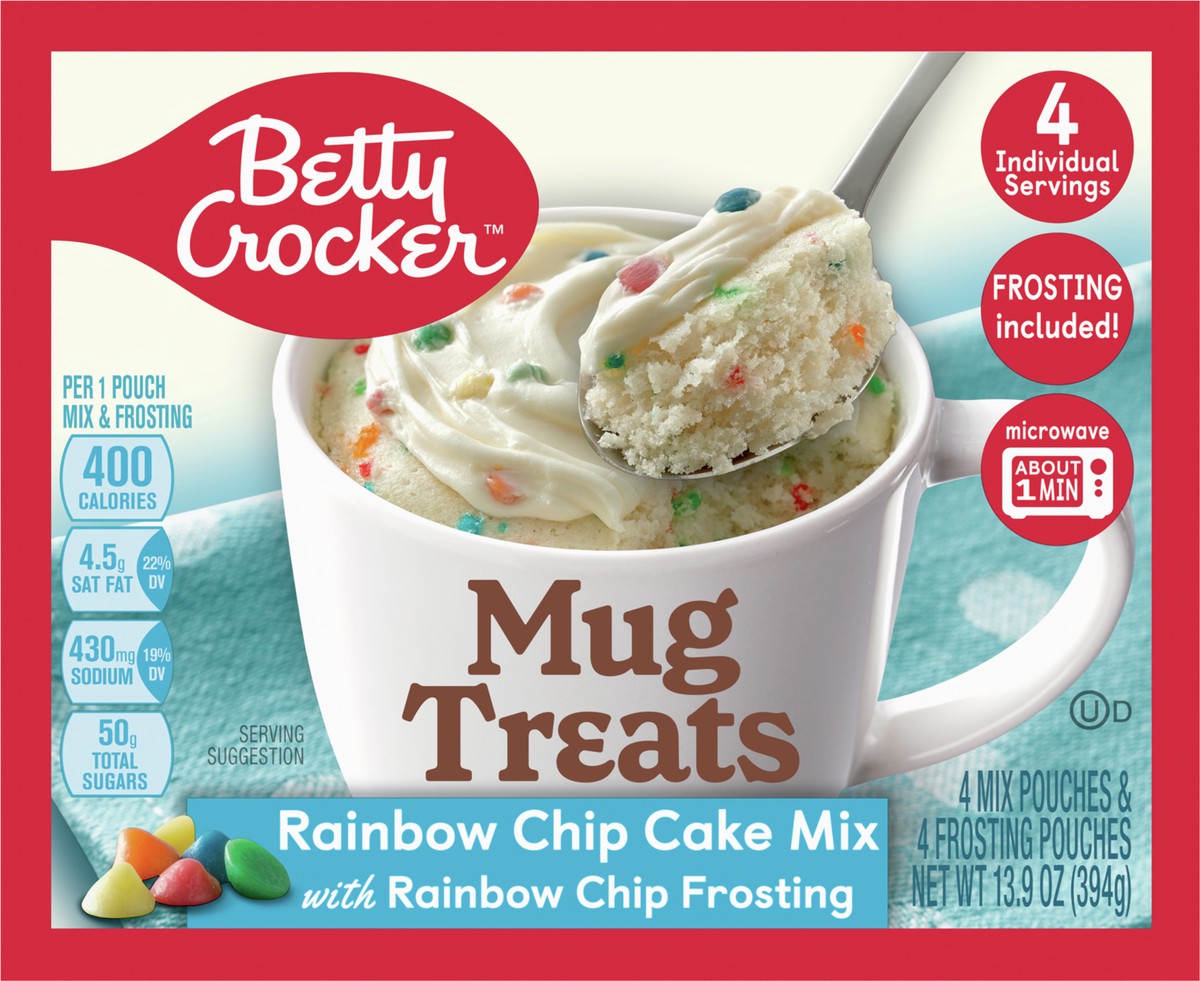 slide 6 of 9, Betty Crocker Mug Treats Rainbow Chip Cake Mix with Frosting, 4 Servings, 13.9 oz., 4 ct; 13.9 oz