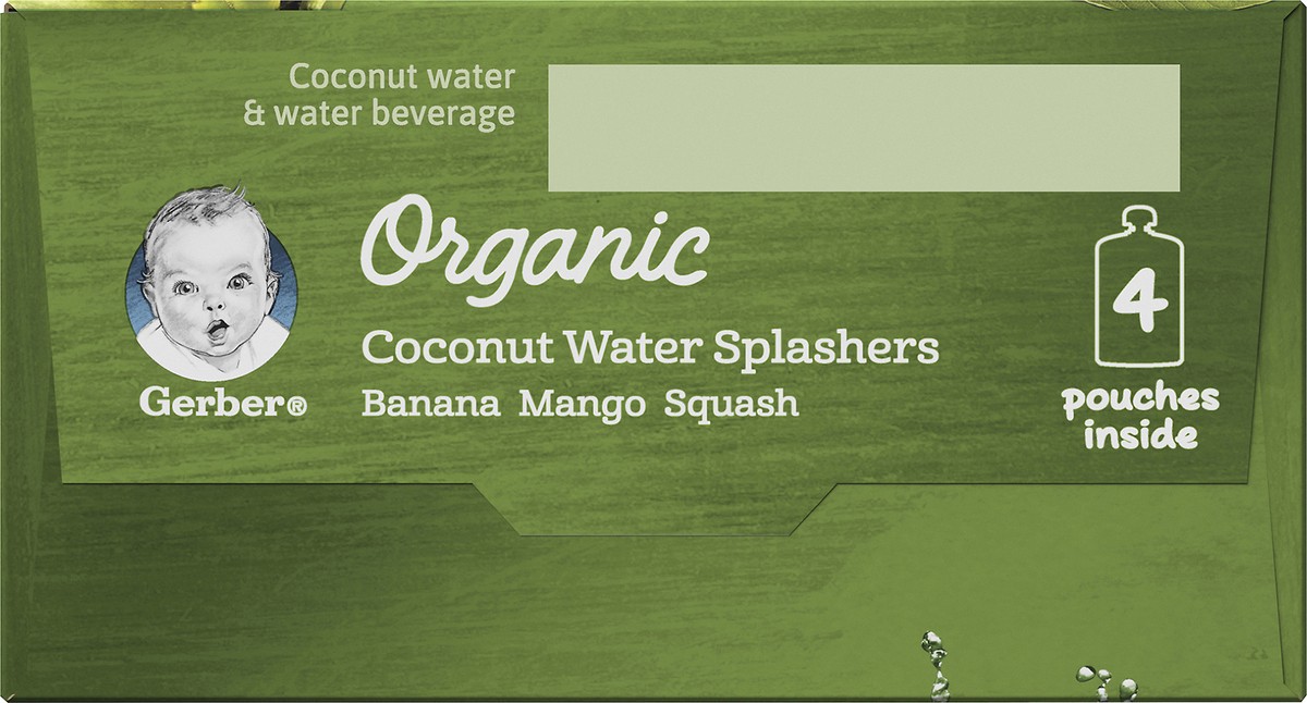 slide 11 of 11, Gerber Coconut Water Splashers Organic Plant Based Hydration Graduates, Banana Mango Squash, 3.5 fl oz Pouch, 4 count, 15.52 oz