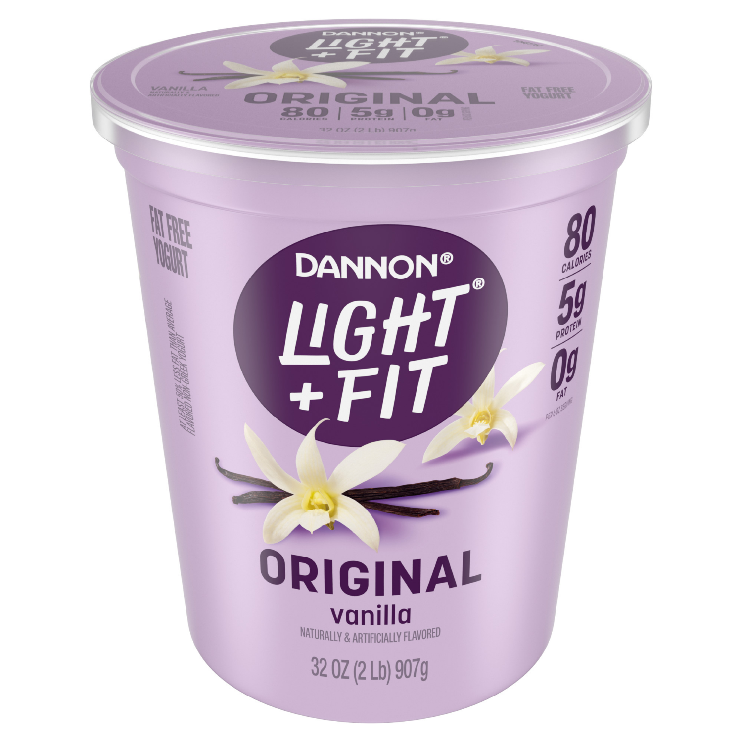 slide 2 of 8, Dannon Light + Fit Vanilla Fat Free Yogurt, 32 OZ, 32 oz