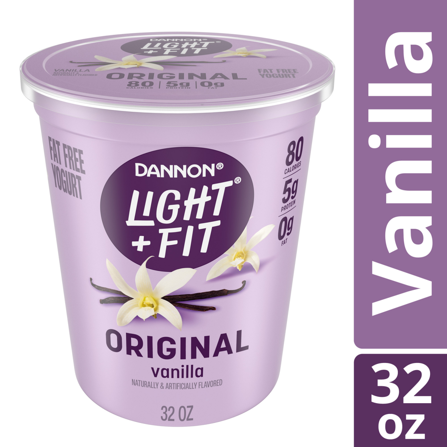 slide 4 of 8, Dannon Light + Fit Vanilla Fat Free Yogurt, 32 OZ, 32 oz