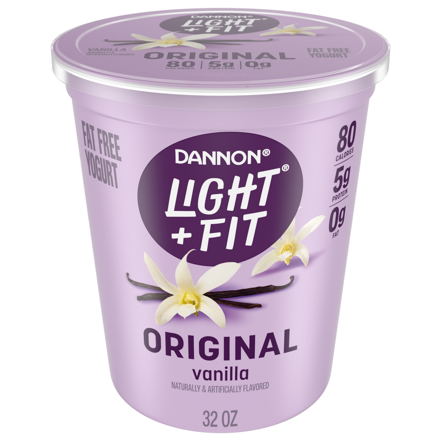 slide 1 of 8, Dannon Light + Fit Vanilla Fat Free Yogurt, 32 OZ, 32 oz