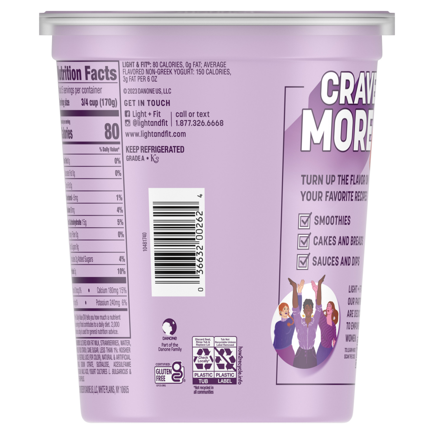 slide 3 of 8, Dannon Light + Fit Nonfat Gluten-Free Strawberry Yogurt, 32 Oz., 32 oz