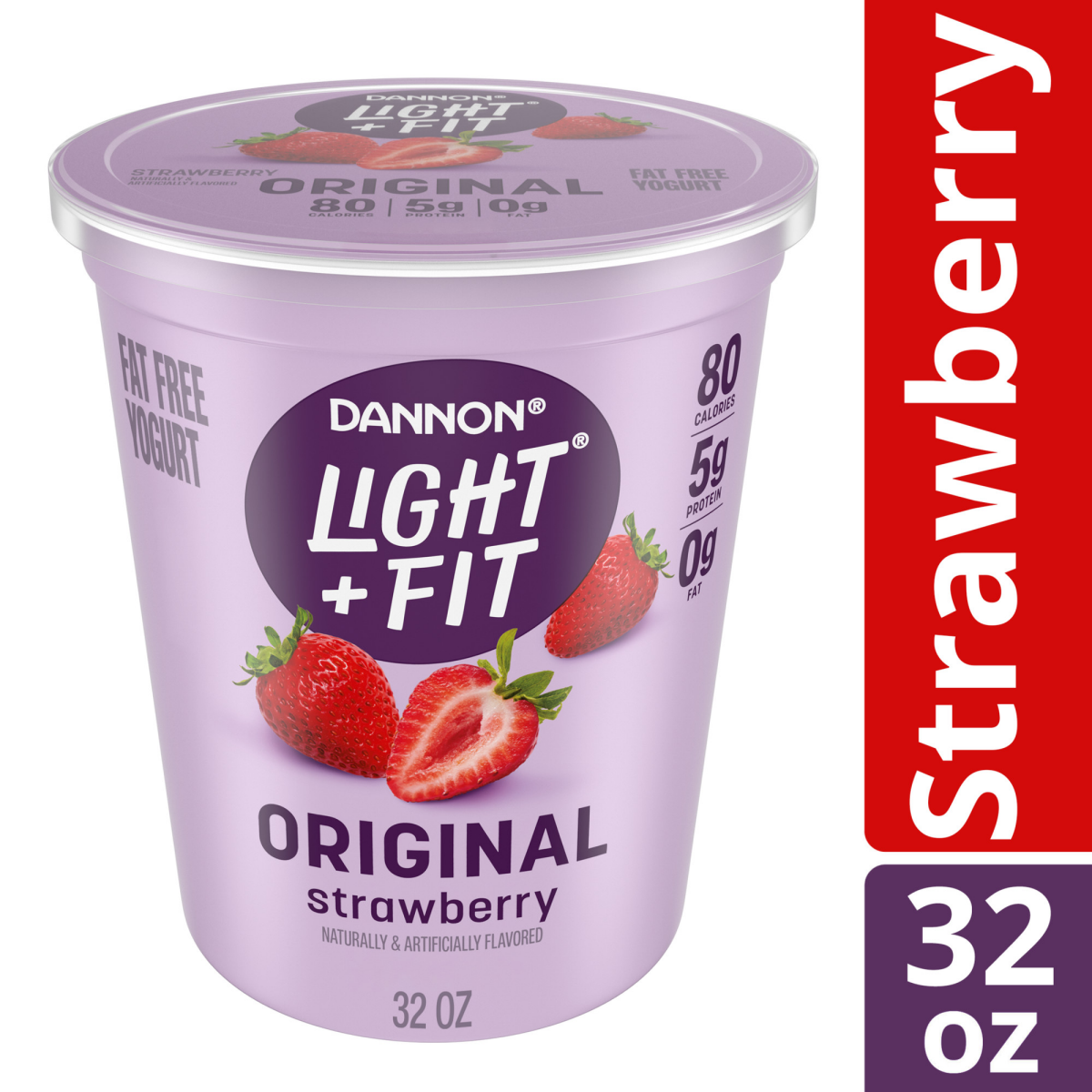 slide 8 of 29, Light + Fit Dannon Light + Fit Regular Nonfat Yogurt, Strawberry, Gluten-Free, 32 oz., 32 oz