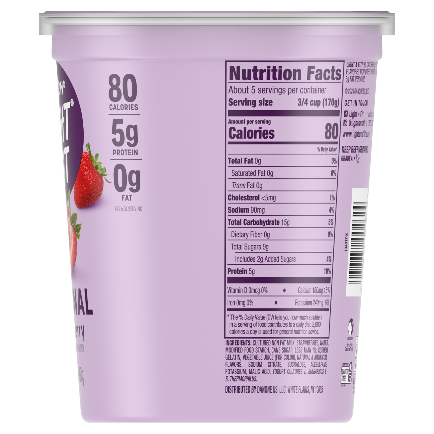 slide 6 of 8, Dannon Light + Fit Nonfat Gluten-Free Strawberry Yogurt, 32 Oz., 32 oz