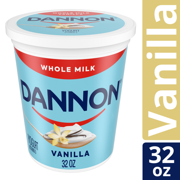 slide 25 of 29, Dannon Vanilla Whole Milk Yogurt, Good Source of Calcium and Protein with the Rich and Creamy Taste of Vanilla Yogurt, 32 OZ Quart, 32 oz