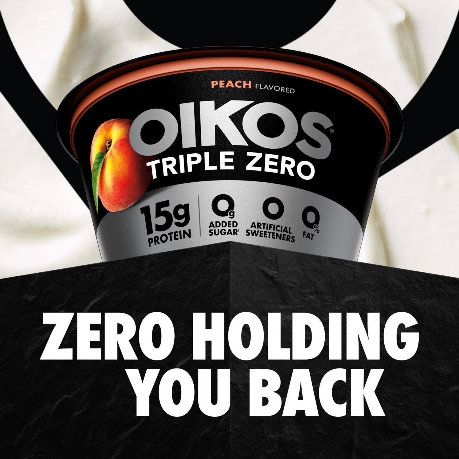 slide 5 of 8, Oikos Peach 15g Protein, 0g Added Sugar, Nonfat Greek Yogurt, 5.3 OZ Cup, 5.3 oz