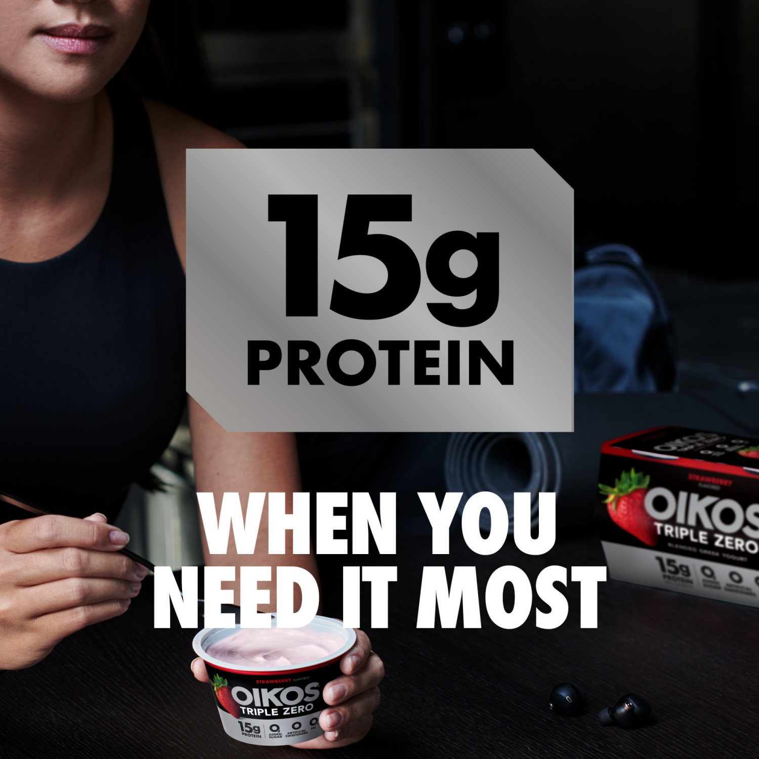 slide 4 of 8, Oikos Banana Creme 15g Protein, 0g Added Sugar, Nonfat Greek Yogurt, 5.3 OZ Cup, 5.3 oz