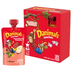 Danimals Pouches Strawberry Banana Squeezable Low Fat Yogurt, 4 Ct, 3.5 OZ Yogurt Pouches