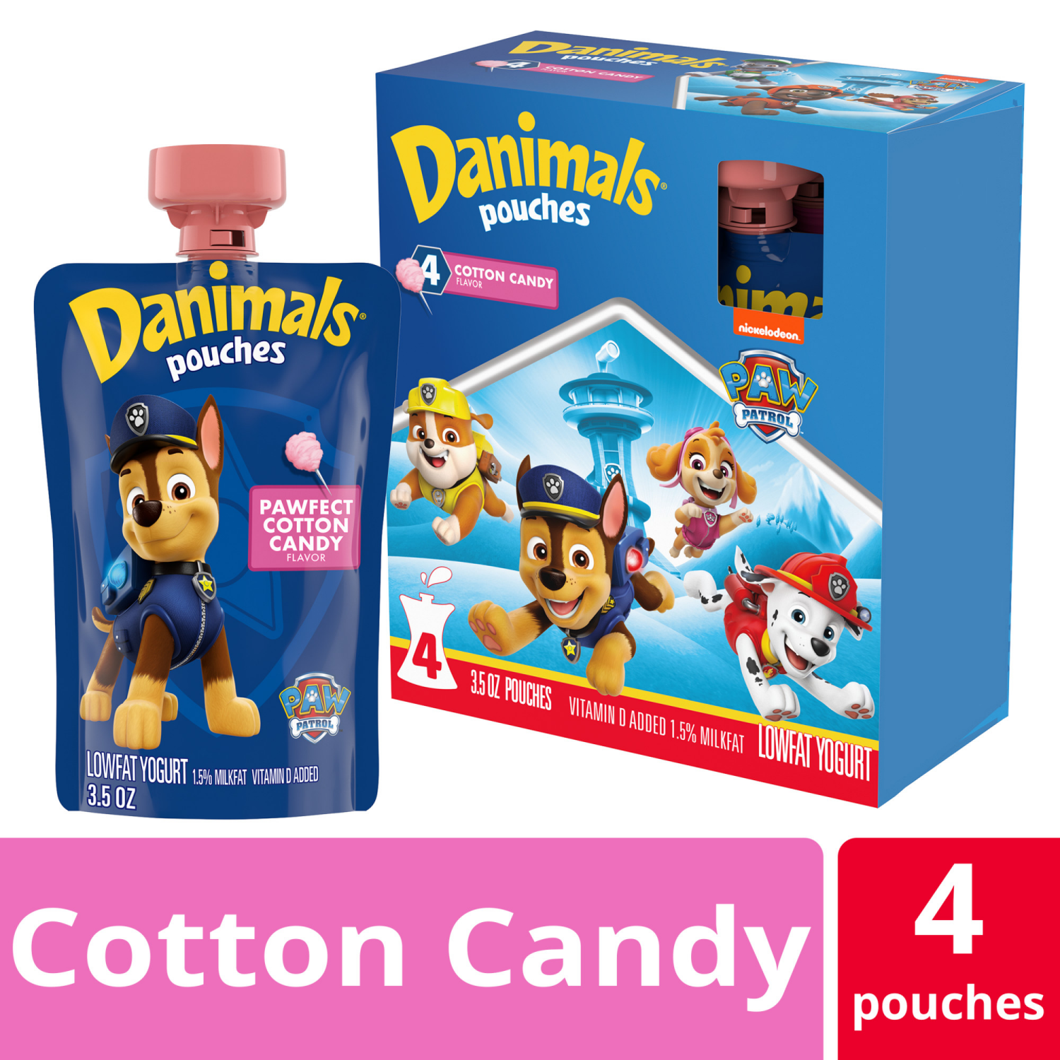 slide 4 of 8, Danimals Pouches Cotton Candy Squeezable Low Fat Yogurt, 4 Ct, 3.5 OZ Yogurt Pouches, 4 ct