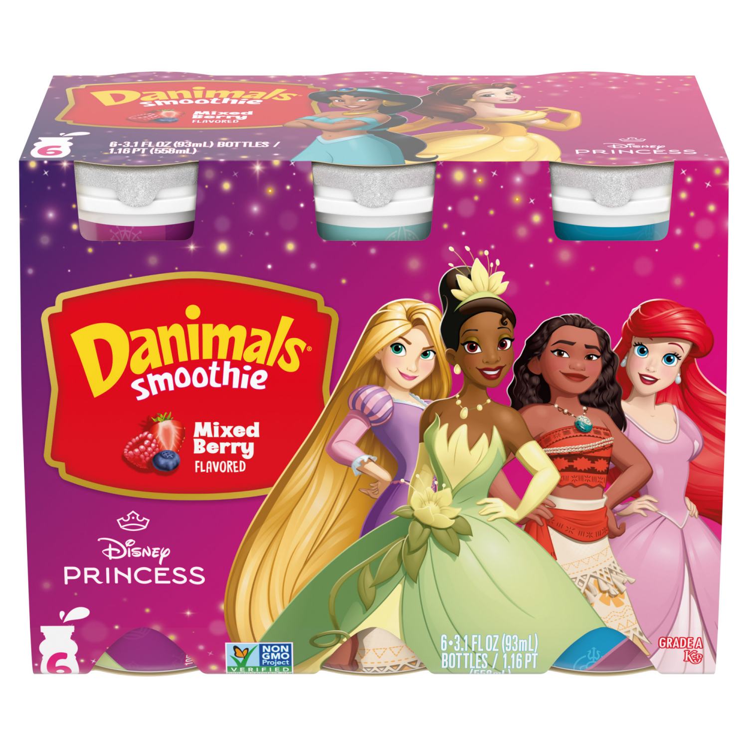 slide 2 of 8, Danimals Smoothie Mixed Berry Dairy Drink Multi-Pack, 6 Ct, 3.1 OZ Smoothie Bottles, 6 ct