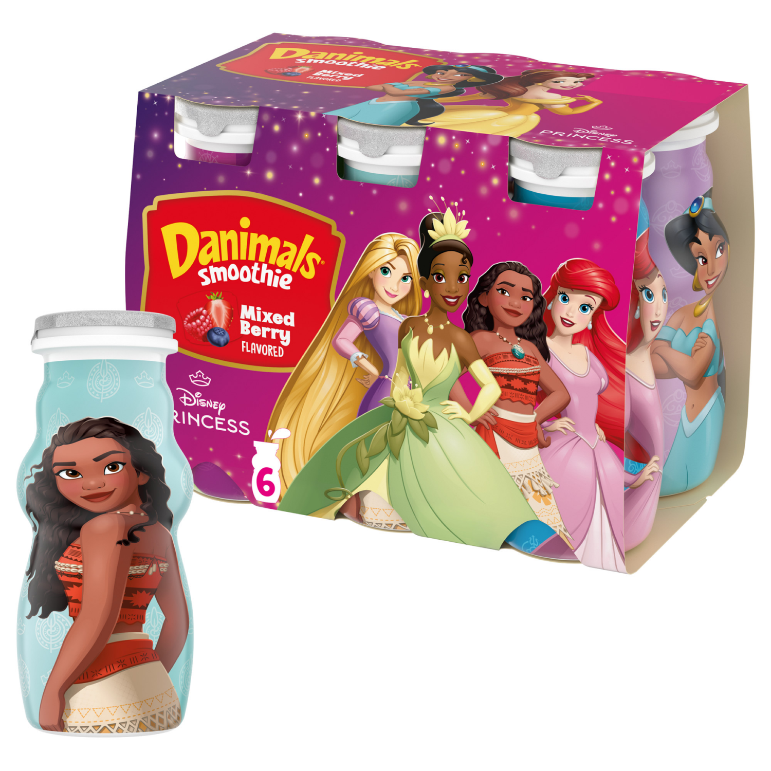 slide 1 of 8, Danimals Smoothie Mixed Berry Dairy Drink Multi-Pack, 6 Ct, 3.1 OZ Smoothie Bottles, 6 ct