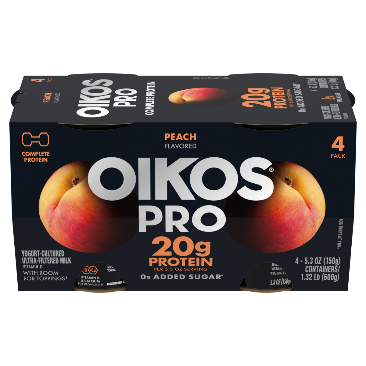 slide 5 of 8, Oikos Pro Peach Yogurt-Cultured Ultra-Filtered Milk Product, Creamy and Delicious Dairy Snack with 20g of Protein per Serving, 4 Ct, 5.3 OZ Cups, 5.3 oz