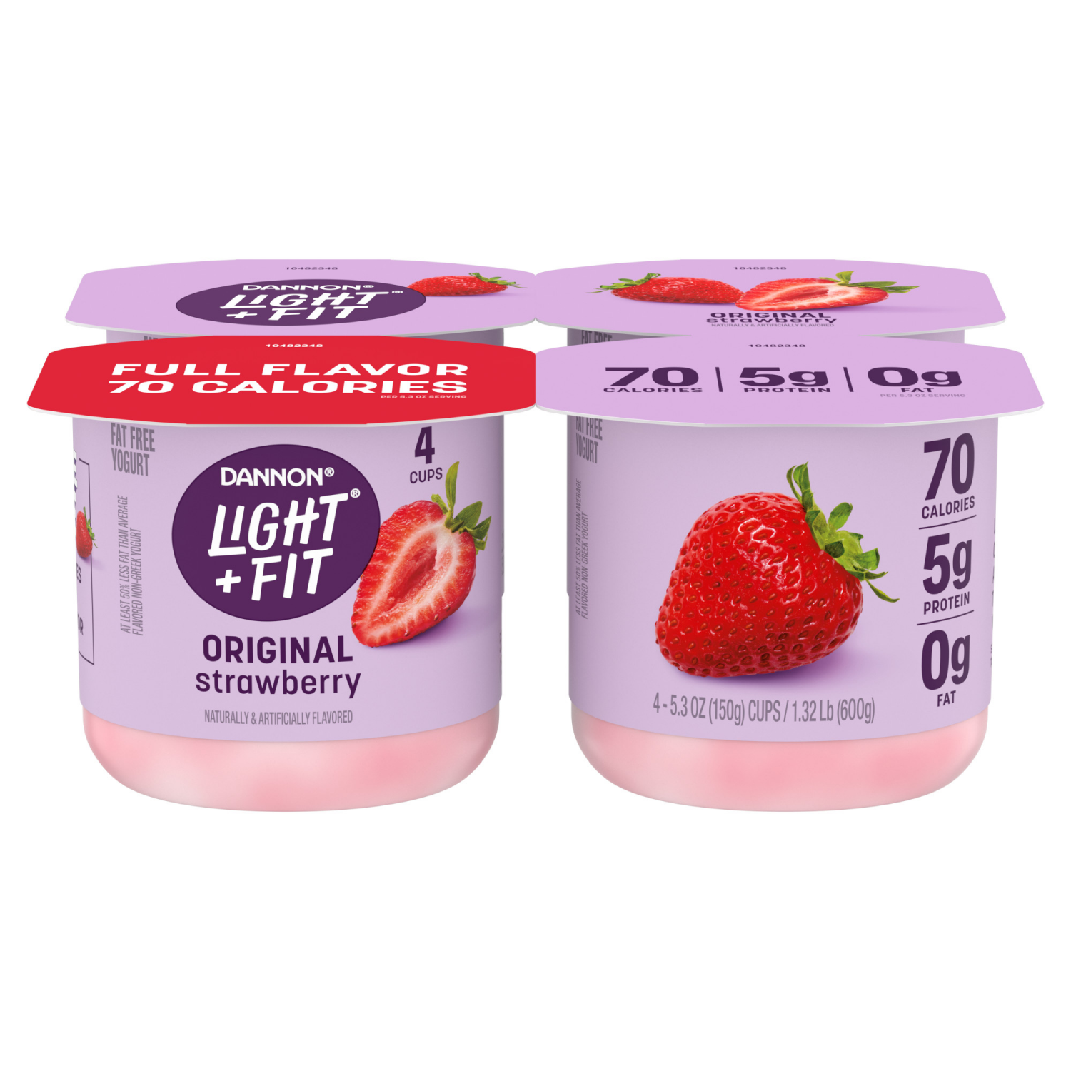 slide 2 of 8, Dannon Light + Fit Strawberry Original Nonfat Yogurt Pack, 4 Ct, 5.3 OZ Cups, 4 ct