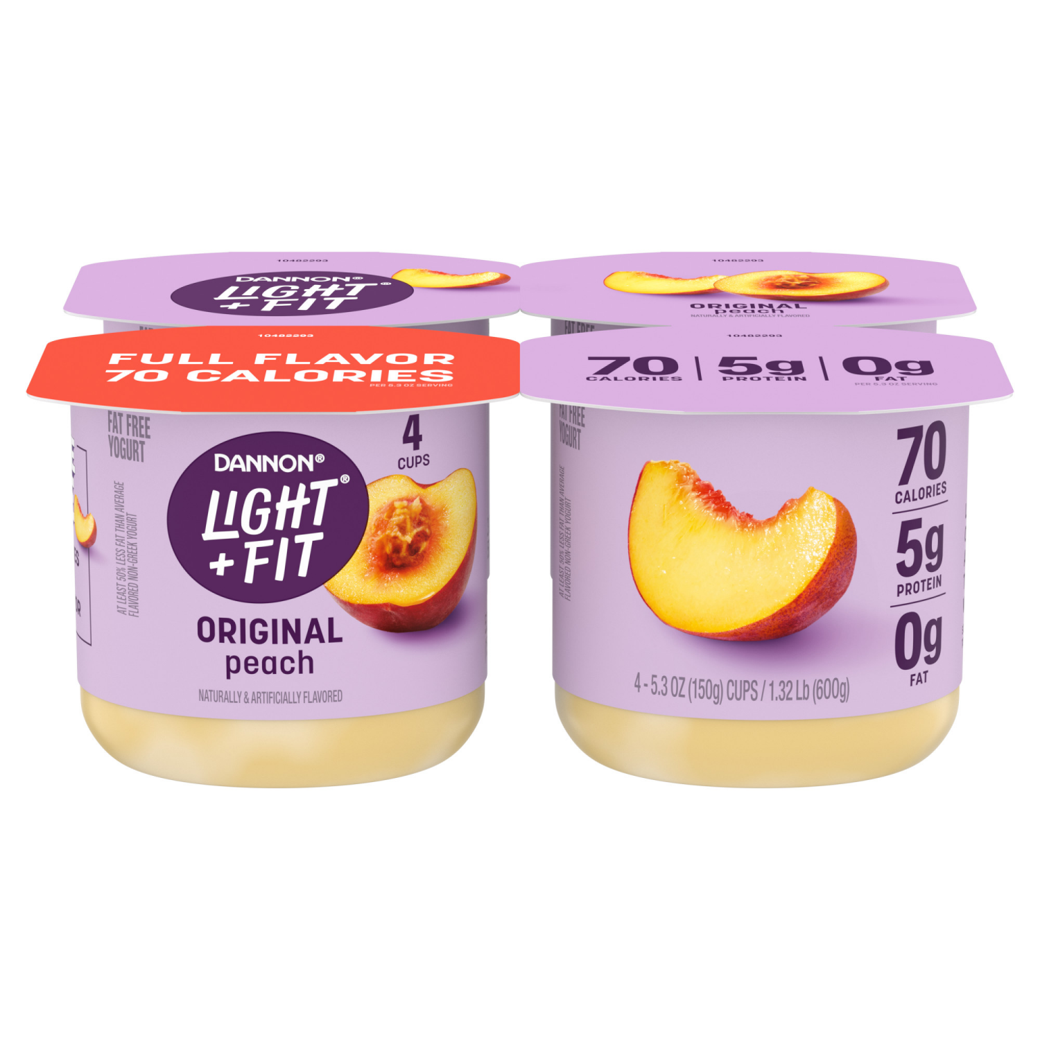 slide 2 of 8, Dannon Light + Fit Peach Original Nonfat Yogurt Pack, 4 Ct, 5.3 OZ Cups, 4 ct