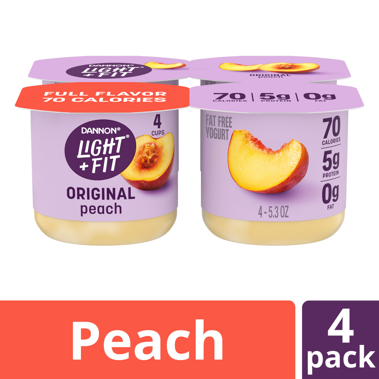 slide 4 of 8, Dannon Light + Fit Peach Original Nonfat Yogurt Pack, 4 Ct, 5.3 OZ Cups, 4 ct