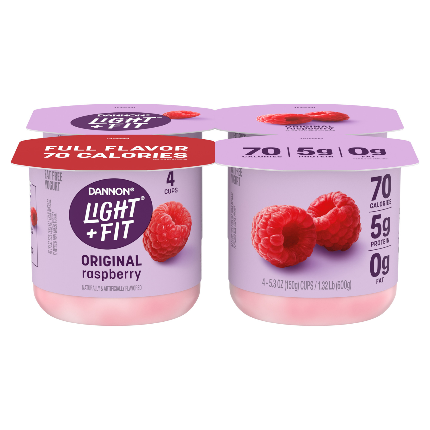 slide 2 of 8, Dannon Light + Fit Raspberry Original Nonfat Yogurt Pack, 4 Ct, 5.3 OZ Cups, 4 ct